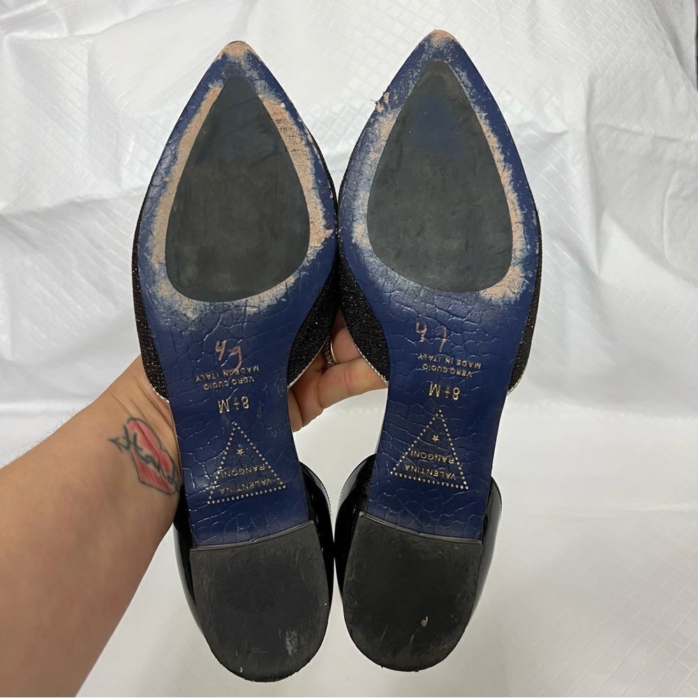 Valentina Rangoni Shimmery Glitter Black Pointed Toe Flats D’Orsay Size 8.5 - Picture 14 of 15